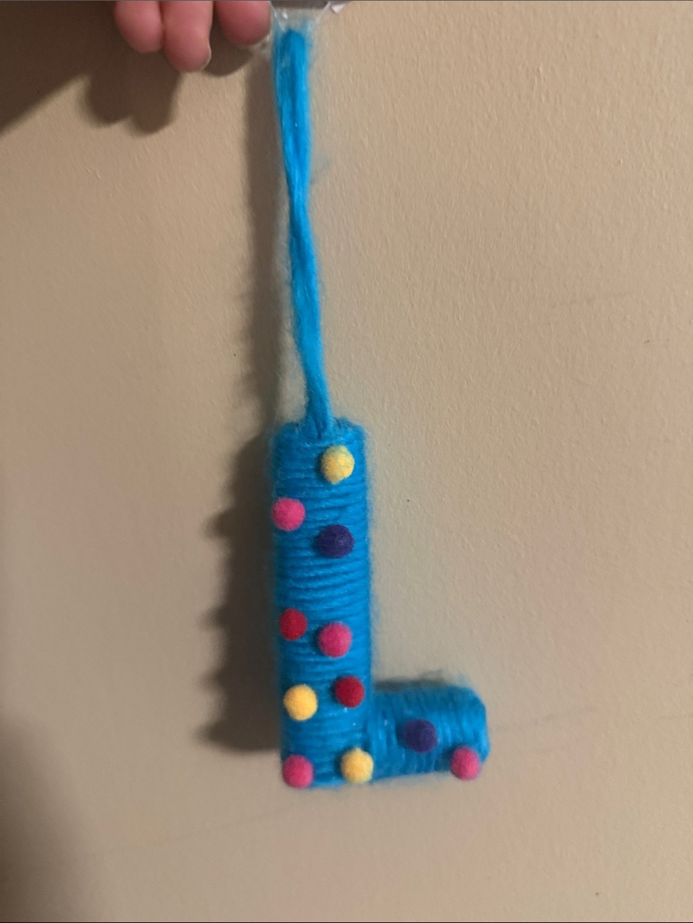 Ashland Blue Letter L Hanging Hair Accessory with Multicolor Pom Poms